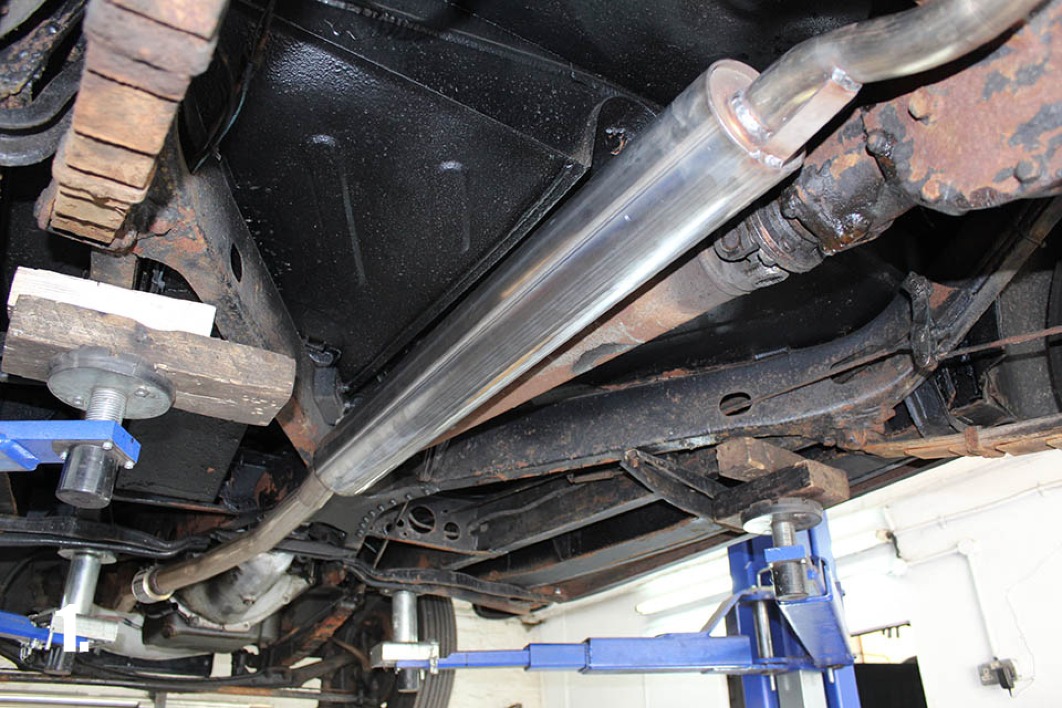 A fully fabricated stainless exhaust system for an Austin 16