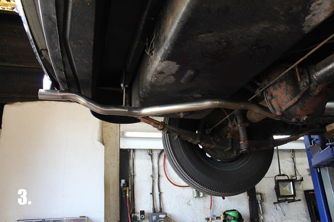 A fully fabricated stainless exhaust system for an Austin 16