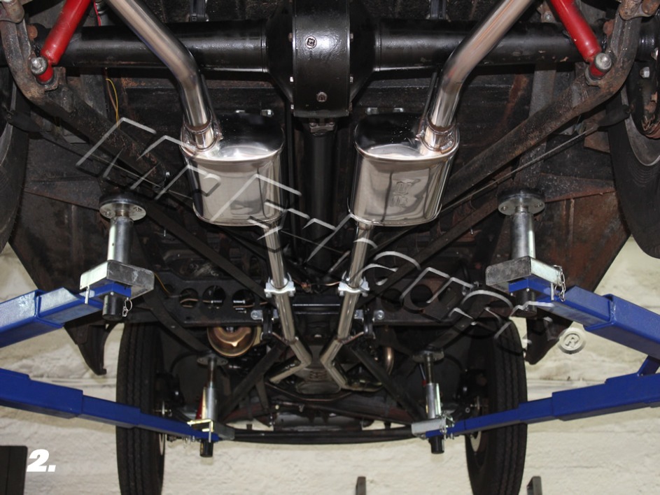 A fully fabricated stainless exhaust system for a Ford Model 48 