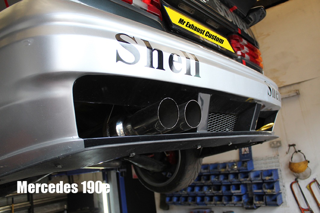 A fully fabricated stainless exhaust system for a Mercedes 190e