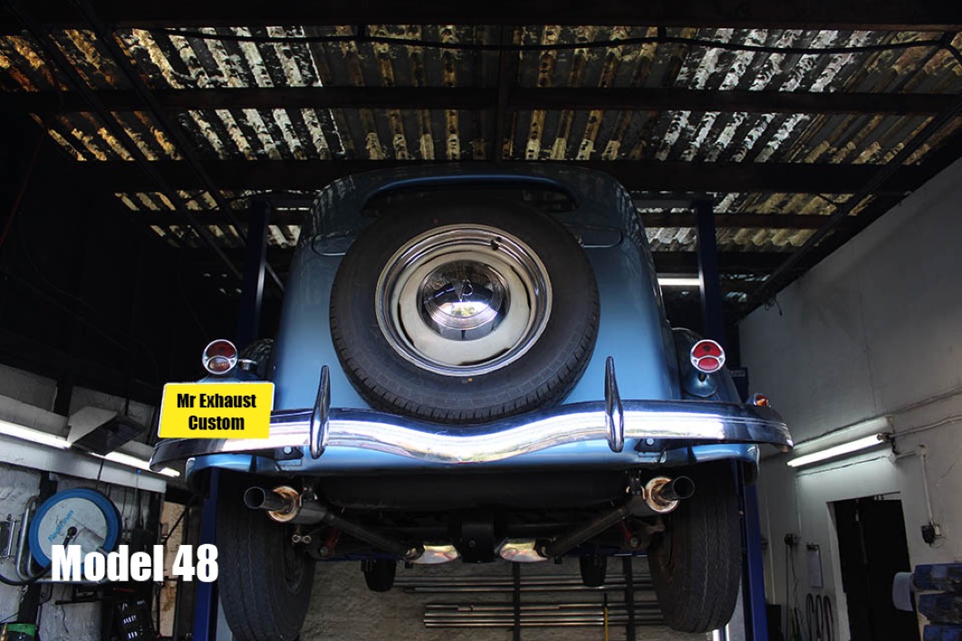 A fully fabricated stainless exhaust system for a Ford Model 48 