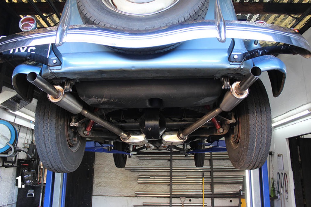 A fully fabricated stainless exhaust system for a Ford Model 48 