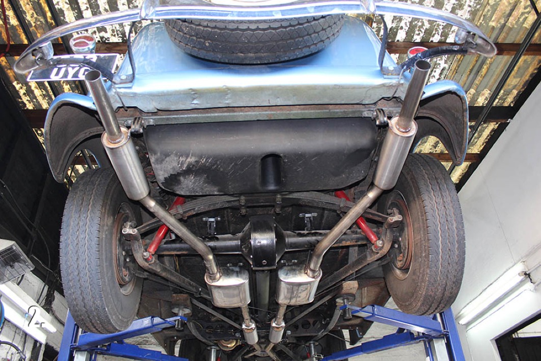 A fully fabricated stainless exhaust system for a Ford Model 48 