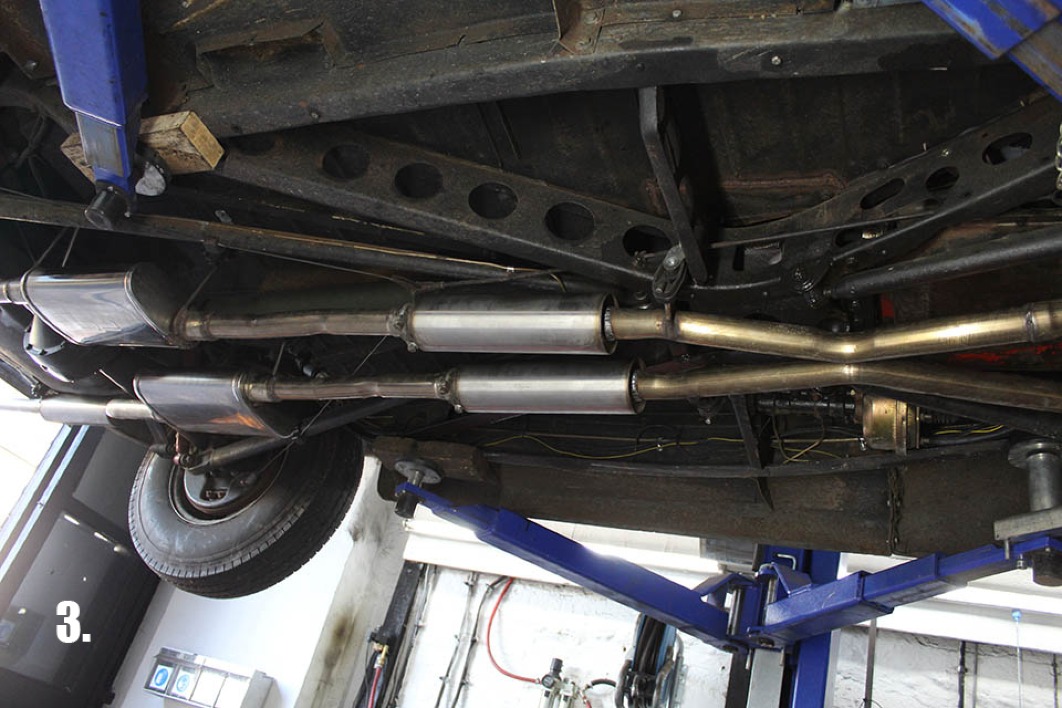 A fully fabricated stainless exhaust system for a Ford Model 48 