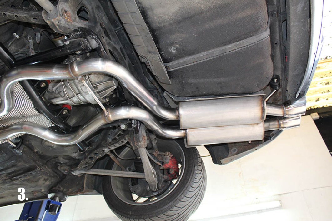 A fully fabricated stainless exhaust system for a Mazda RX7
